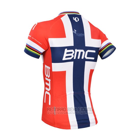 2014 Fahrradbekleidung BMC Champion Norwegen Blau und Rot Trikot Kurzarm und Tragerhose